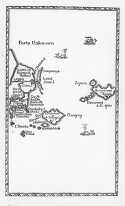 Laputan, Balnibarbin, Luggnaggin, Glubbdubdribin ja Japanin kartta, kuva Jonathan Swiftin "Gulliverin matkat" ensimmäisestä painoksesta, 1726 (painettu)